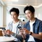 Ilustrasi penggunaan smartphone pria